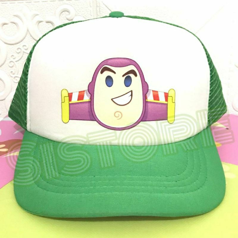 Topi Buzz Lightyear Toy Story Smile Face Topi Jaring Trucker Hat premium