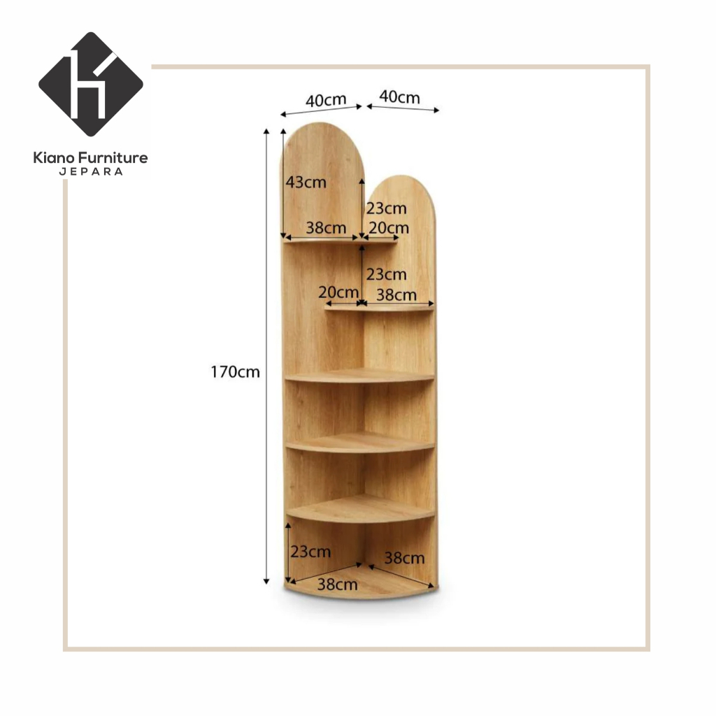 Kiano Furniture Rak Sudut Minimalis Modern Corner Shelf Rak Sudut Estetik Rak Kayu Jati Minimalis