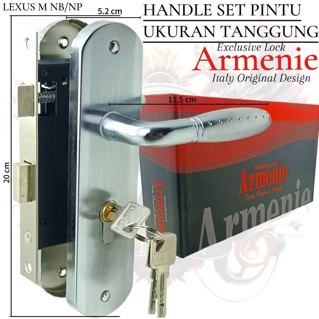 kunci pintu tanggung ARMENIE gagang bulat chrome | handle pintu 1 set | kunci set komplit 1set