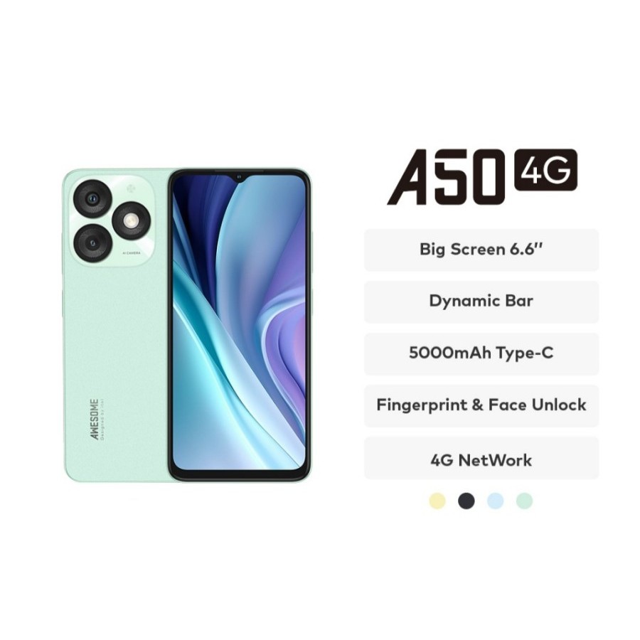 Handphone Itel A50 by Infinix 8GB RAM 4+4GB Extend 4/64 & 3+5GB Extend 4/64 Garansi RESMI