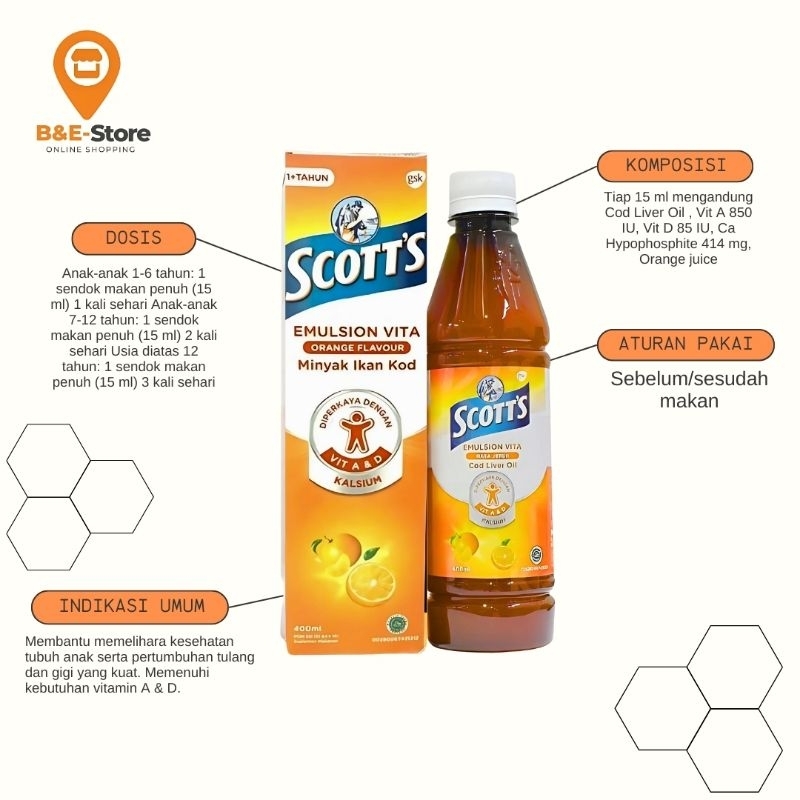 Scott's Emulsion Vita Orange - isi 200 ml dan 400 ml (Membantu penyerapan kalsium dan meningkatkan p