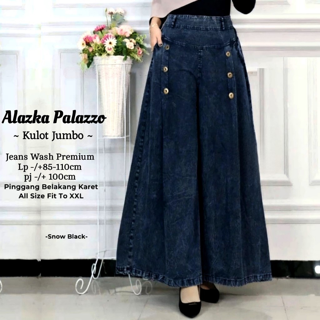 Celana Kulot Paula Jumbo Snow Palazzo Premium/ Kulot Payung Jeans