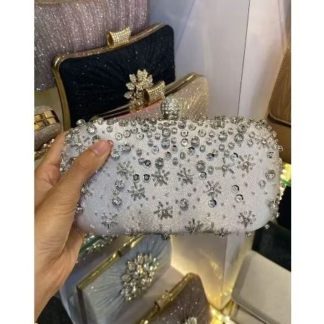 Tas Pesta Mewah Silver Cantik