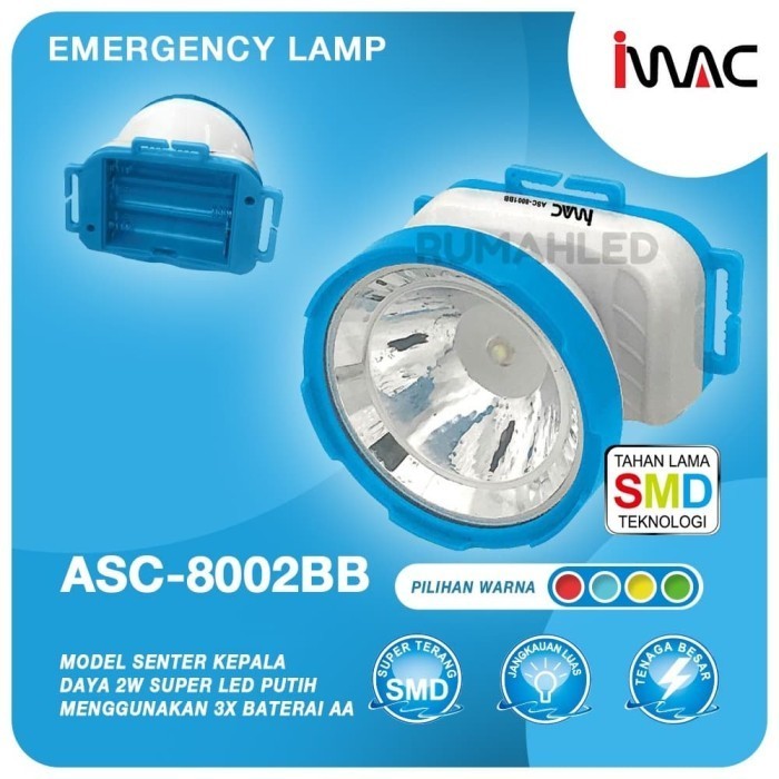 SINARCAHAYA2024 - Senter Kepala LED 2w iMac ASC-8002BB (pakai AA A2)