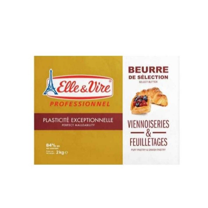 

ELLE & VIRE BUTTER SHEET UNSALTED 84% 2KG,COCOK U/CROISSANT/PAIN AU CHOCOLATE/PUFF PASTRY DLL
