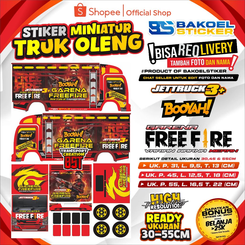 

[COD] STIKER MINIATUR TRUK OLENG UK 30C&45CM MOTIF "FREEFIRE" #2
