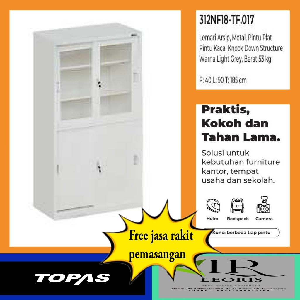 Lemari arsip dokument serba guna pintu geser kaca kombinasi plat besi