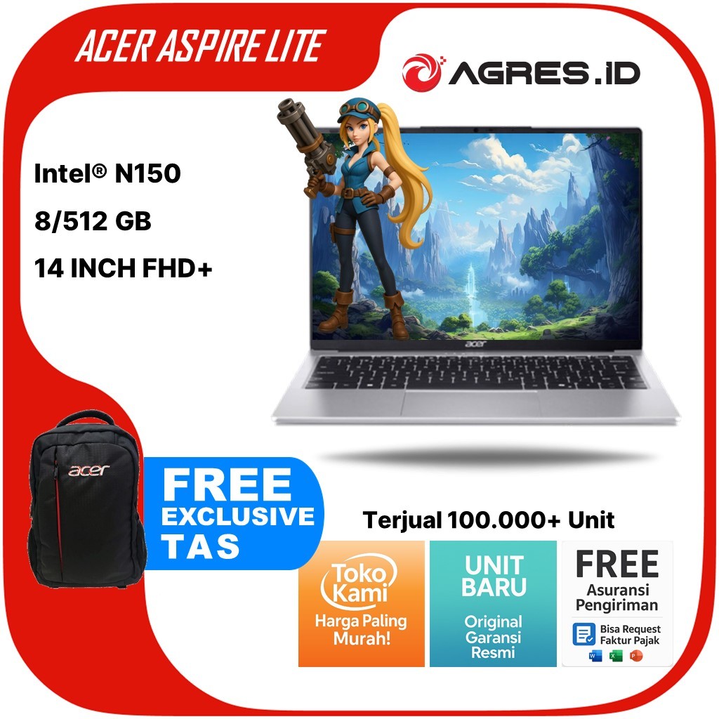 ACER ASPIRE LITE AL14 N150 8GB 256GB W11+OHS+M365 14.0WUXGA SLV -32P.C2SS