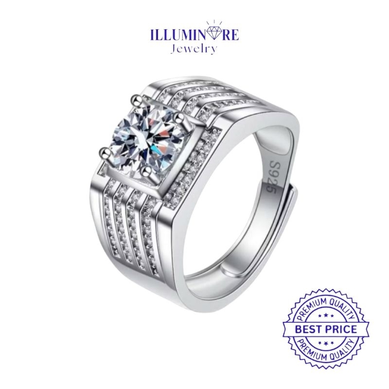 Cincin Pria Lab Create Diamond Perak S925 Platinum Plating Bersertifikat GRA | Illuminare Jewelry