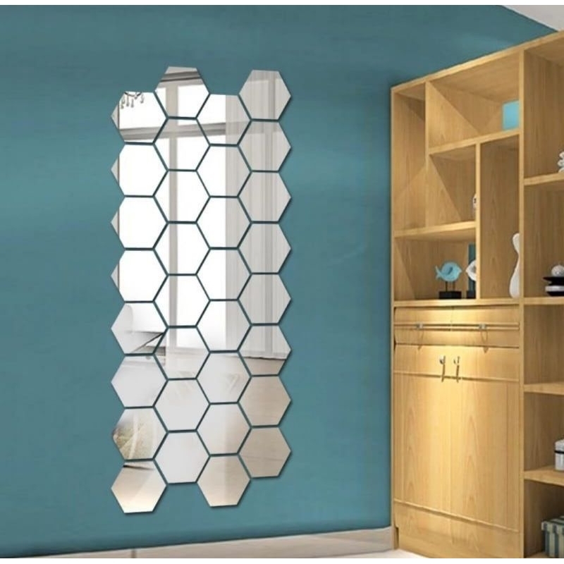 READY (12PCS) Cermin Hexagonal (BESAR) Dekorasi Dinding Kaca Hexagonal Cermin Aesthetic Dinding
