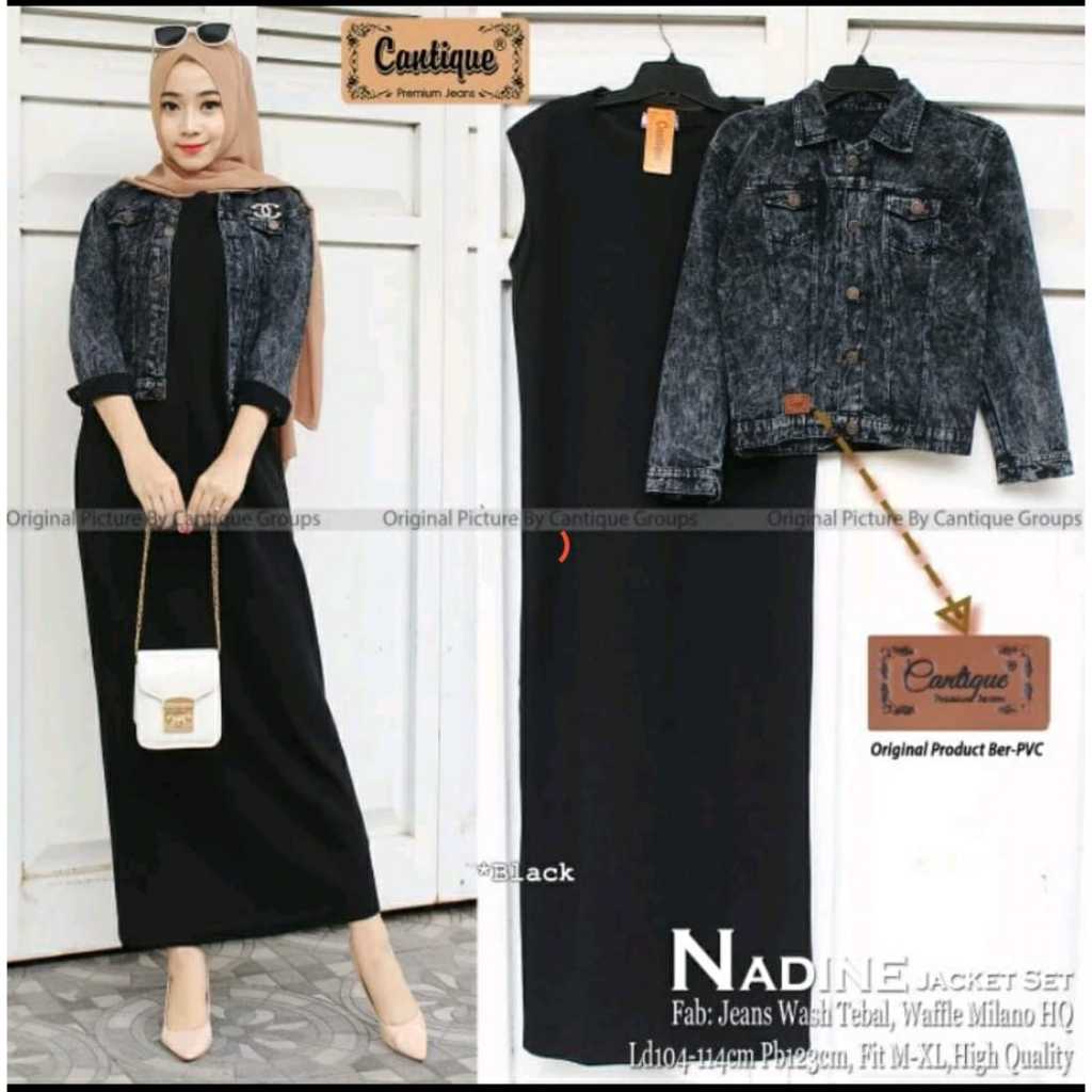 PAKAIAN  WANITA SETELAN JAKET JEANS CROP DAN DRES INNER ONE SET DRESS OUTER JEANS CROP ONESET