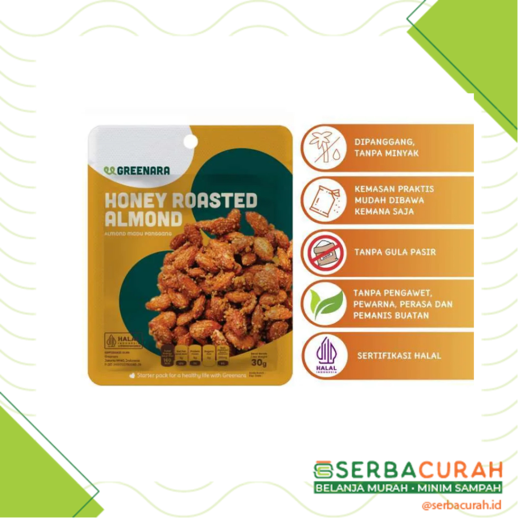 

One Serving Honey Roasted Almond | Greenara | Kemasan 30 gr