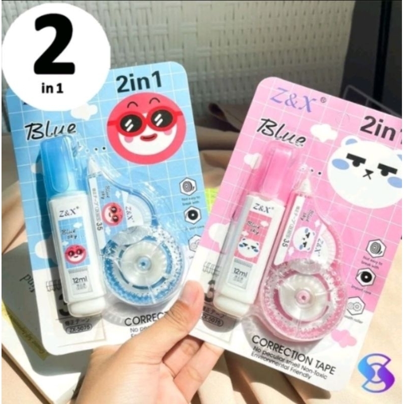 

Tipex set Cair Kertas Warna Pastel Correction Tape 2 in 1