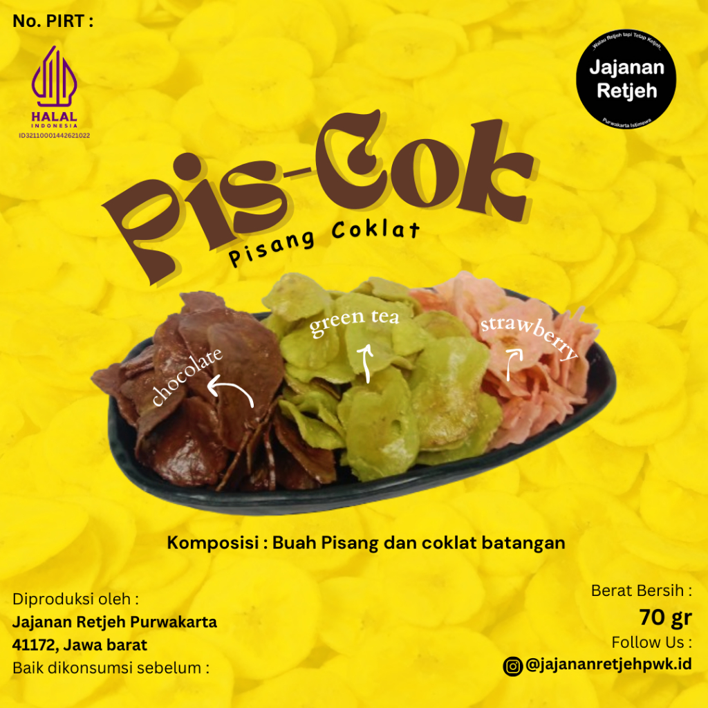 

KERIPIK PISANG COKLAT LUMER KHAS JAJANAN RETJEH PURWAKARTA/ PISANG COKLAT STRAWBERRY GREENTEA