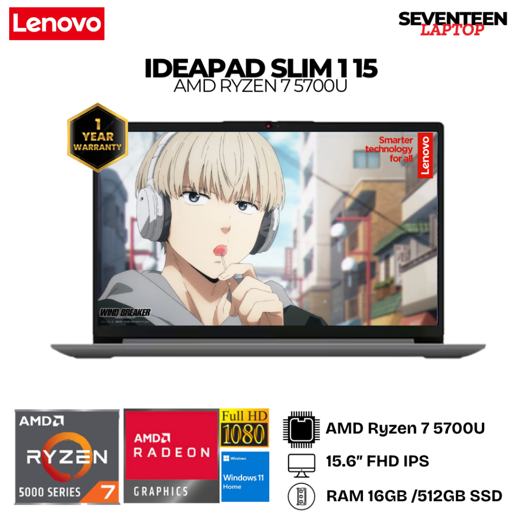 Laptop Lenovo Ideapad Slim 1 15 Amd Ryzen 7 5700U 15.6 Fhd Ips Win11