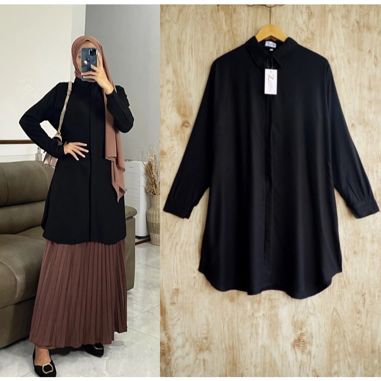 Atasan Wanita Tunik Polos Lengan Panjang Bahan Katun Adem Cocok untuk Busui