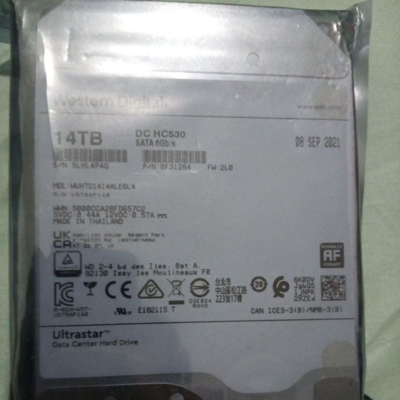 Harddisk WD ultrastar 14tb used like new