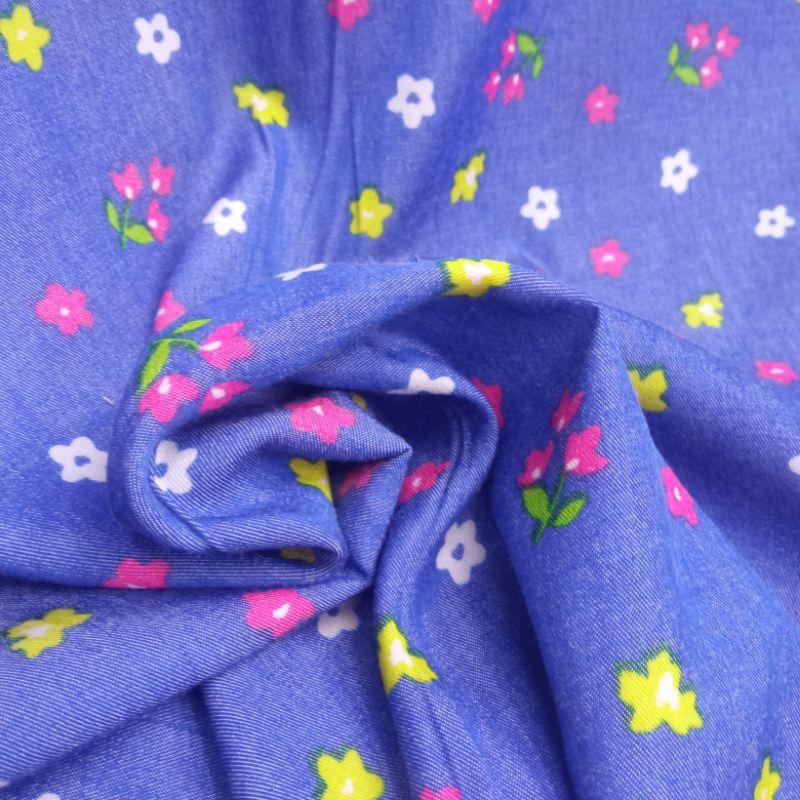 KAIN KATUN DENIM RAYON PREMIUM GARNENT MOTIF BUNGA WARNA WARNI