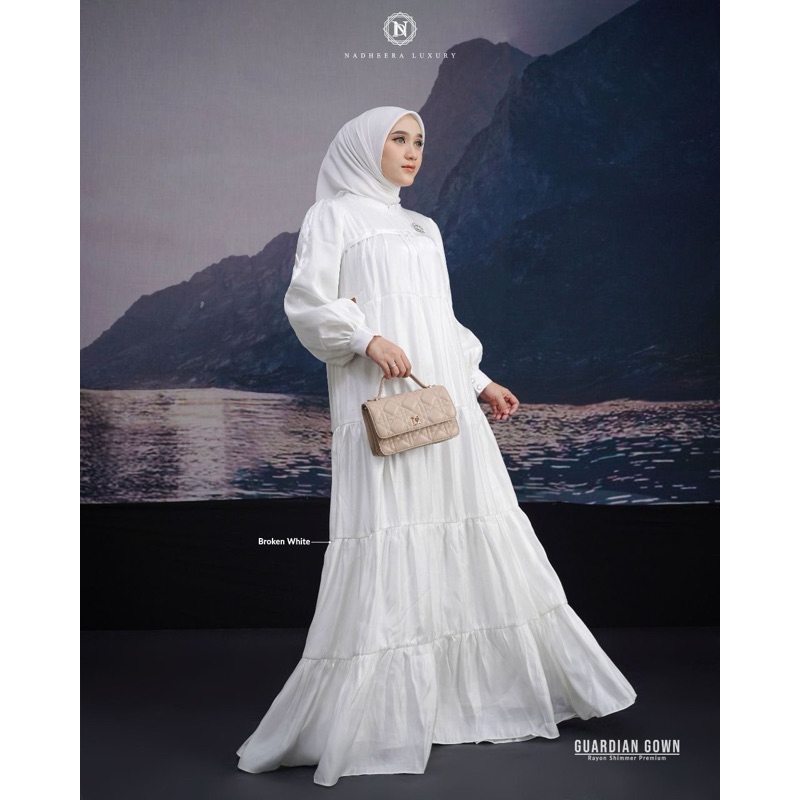 Dress Gamis Wanita Guardian Gown Nadheera Luxury Dress Ukuran L LD 100cm (Warna Putih)