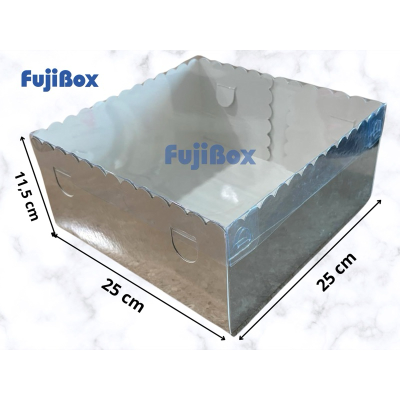 

( 5 Pcs ) Fuji box Dus Kotak Kue Box Puding Cake Ivory Laminasi 25 x 25 x 11.5 cm Silver Premium