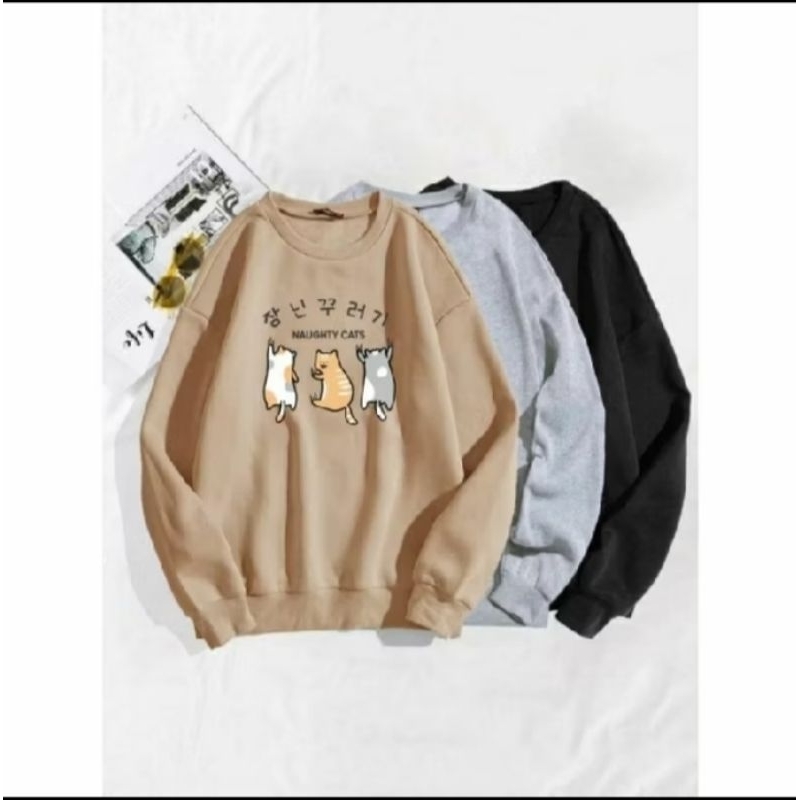 Naughty cat Sweater Crewneck wanita