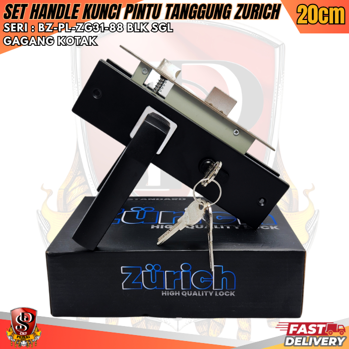 Kunci Pintu Kamar Ukuran 20cm warna Full hitam / handle Kunci Pintu kamar Gagang pintu Kotak Minimal