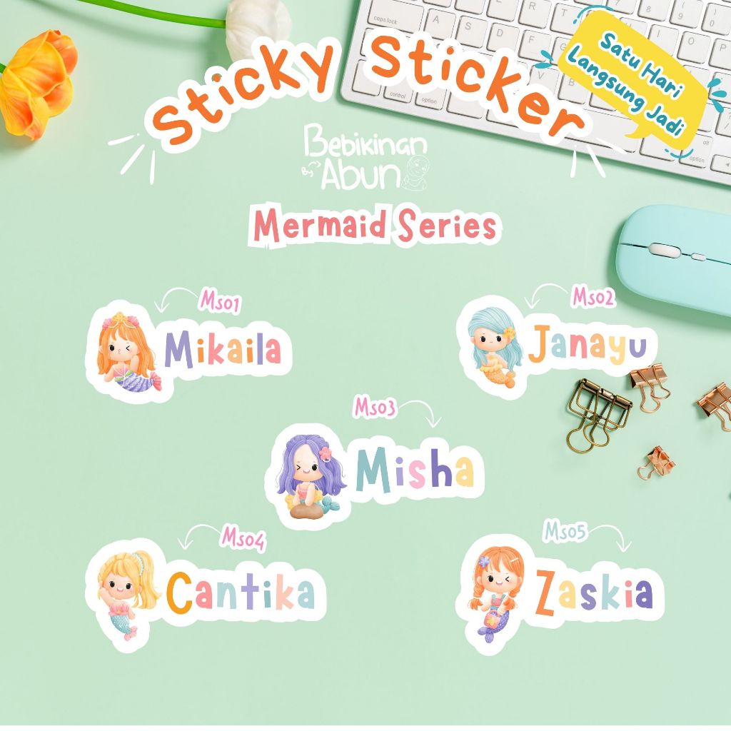 

Sticker Nama Custom| Sticker Label Nama | Sticker Anti Air | Sticker Sekolah Mermaid Series