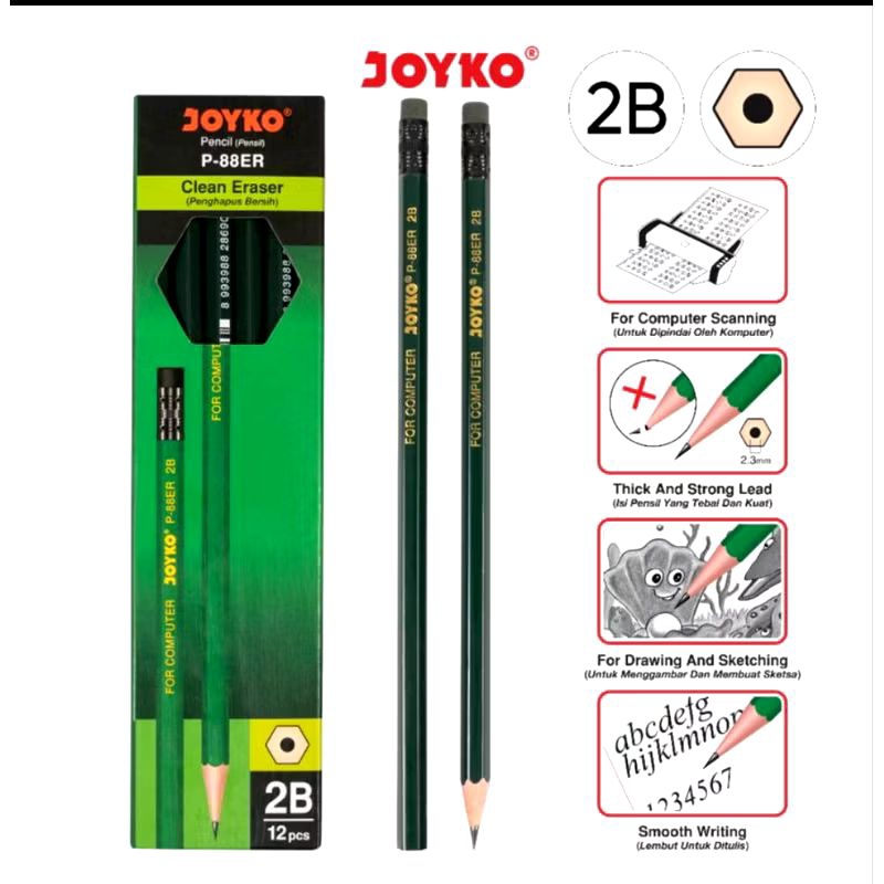

(12pcs) Pensil 2B JOYKO P-88ER/pensil 2B joyko