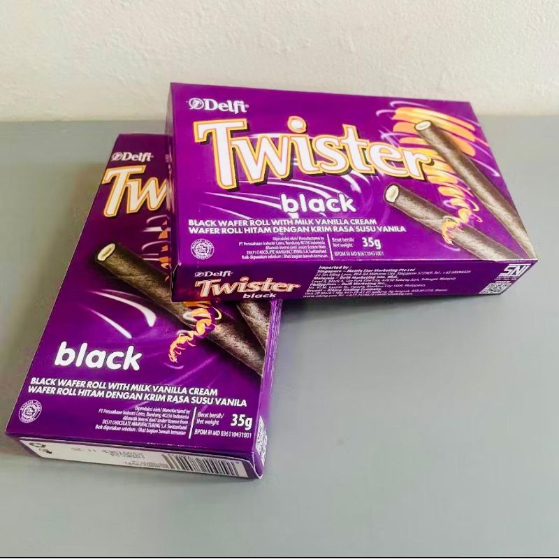 

DELFI TWISTER 35GR 1PCS | CHOCOLATE BLACK VANILLA | COKLAT WAFER ROLL