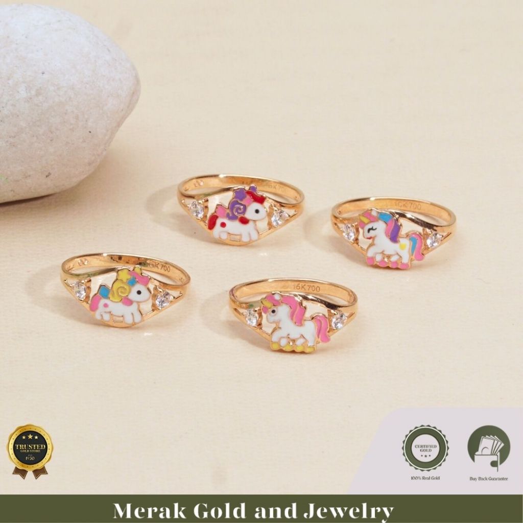 Merak Gold - CINCIN GOLD ANAK MODEL KARAKTER KUDA PONI / UNICORN | EMAS TUA KADAR 16K