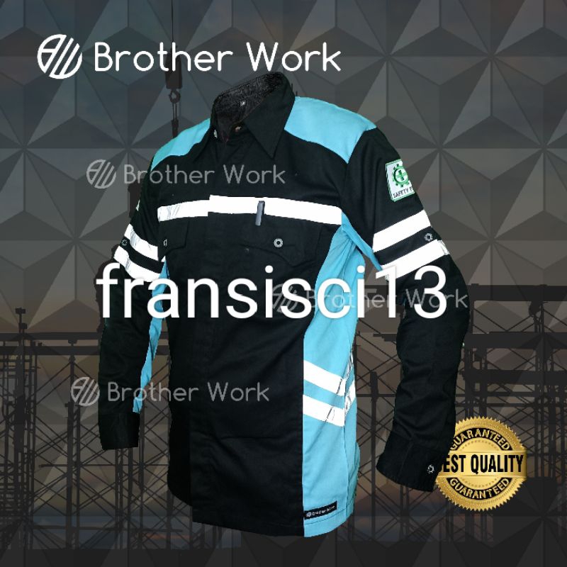 seragam kerja kemeja lengan panjang hitam + merah hati + toska