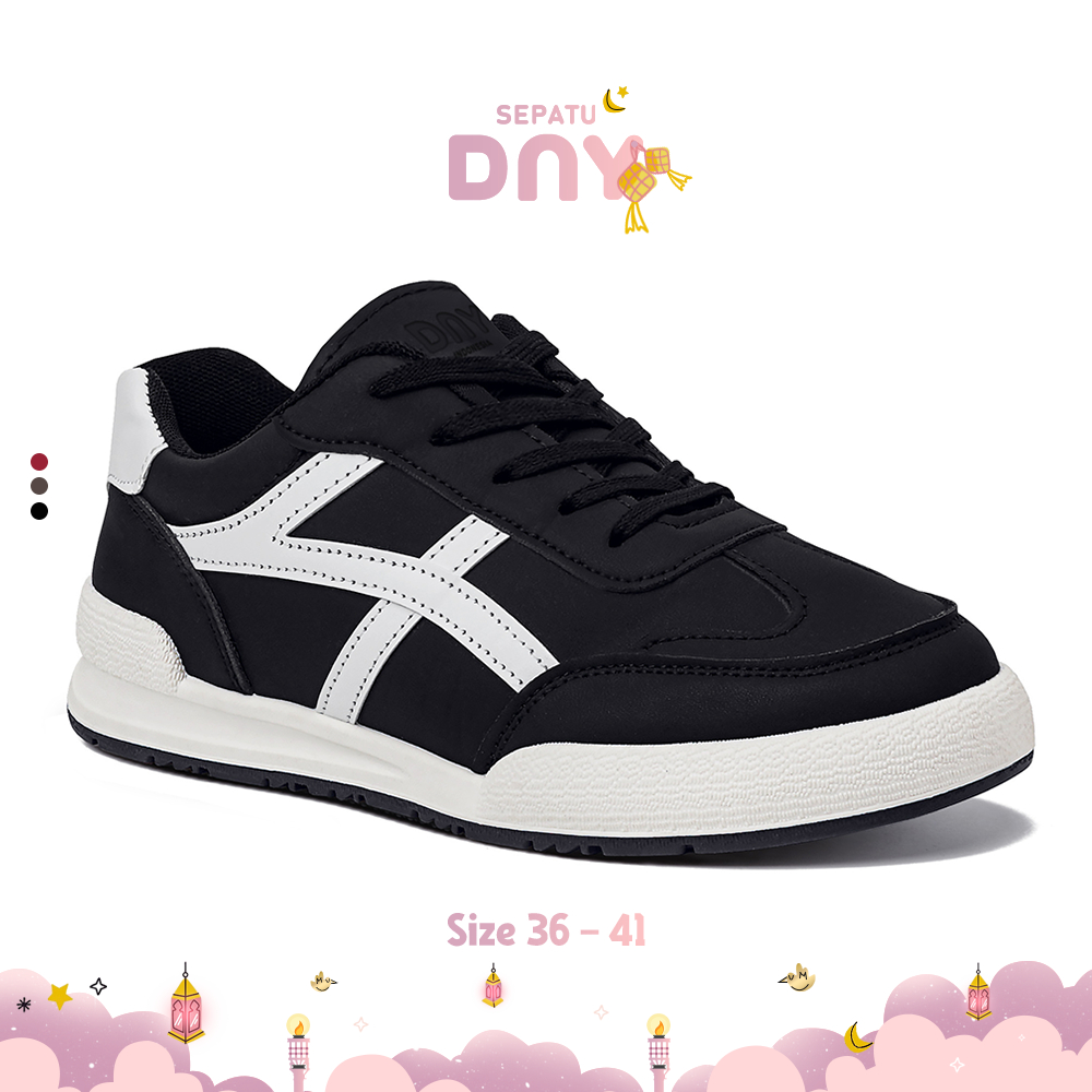 Sepatu DNY Sneakers Cewek Kekinian Sepatu Sekolah Wanita warna Hitam Spatu Kets Olahraga Sport gym I
