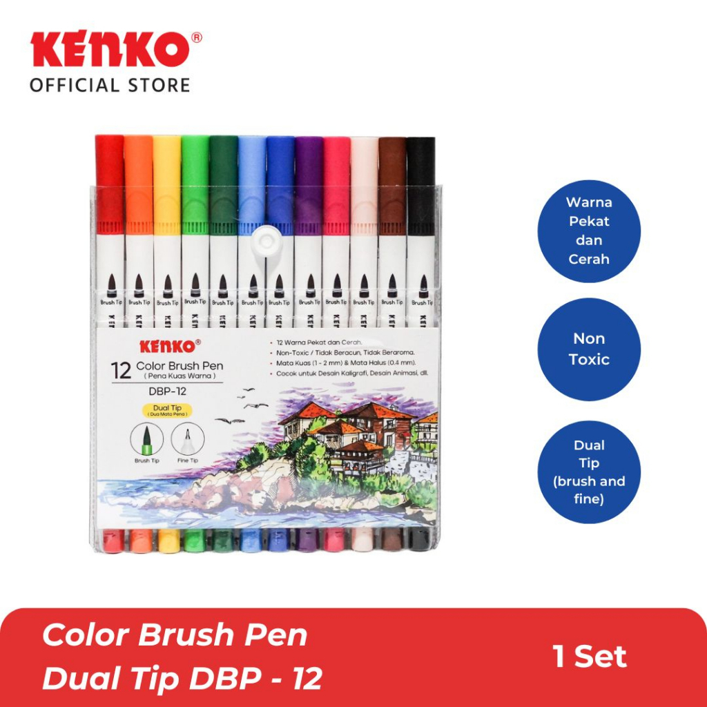 

KENKO BRUSH PEN (SPIDOL WARNA 2 MATA) | PENA DAN CAT WARNA | PENA KUAS WARNA | DBP-12