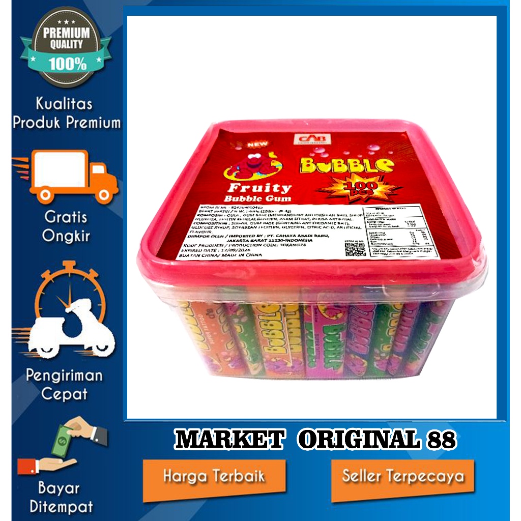 

Permen Karet Bubble Gum Fruity Isi 100 Pcs