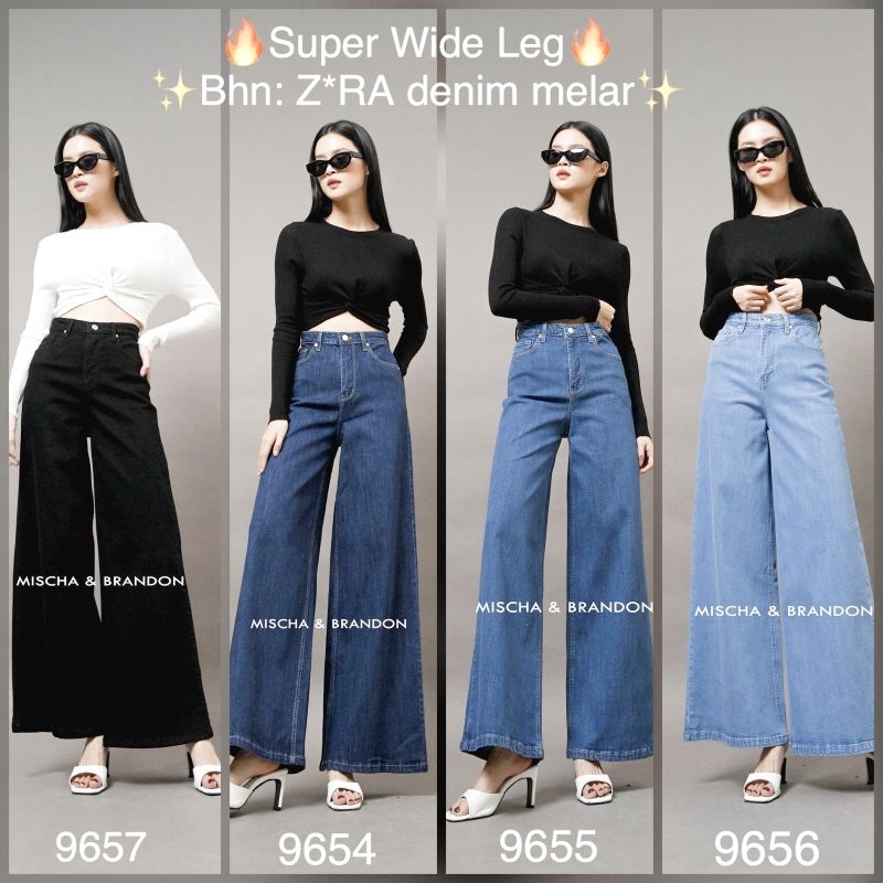 M&B Jeans Celana Kulot Jeans Wanita Stretch Super Wide Leg