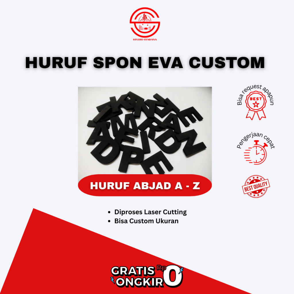 Huruf Angka Spon Papan Bunga Rustic Huruf Abjad SATUAN Angka Spon 1 cm