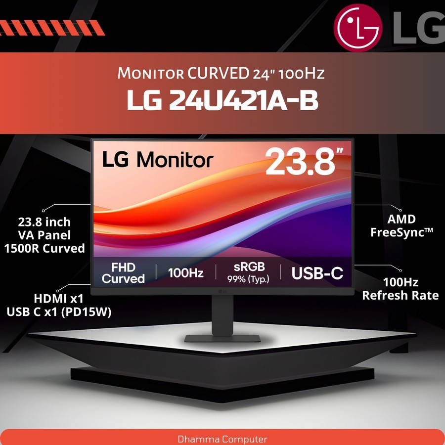 LED MONITOR LG 24U421A-B 24-INCH CURVED FHD-Monitor LG Curved FHD 100Hz Monitor with USB-C Monitor L