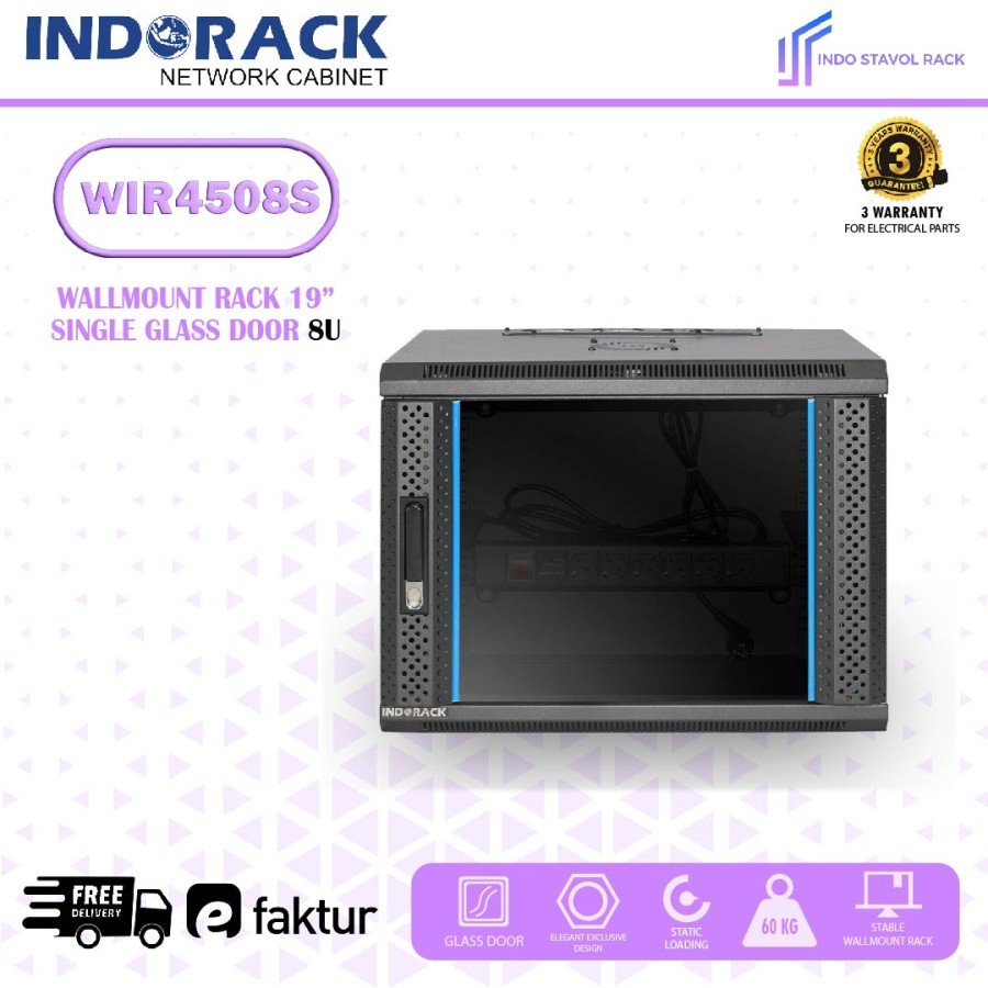 Indorack Wallmount Rack WIR4508S 8U 450mm Rak Server Internet Wifi PC