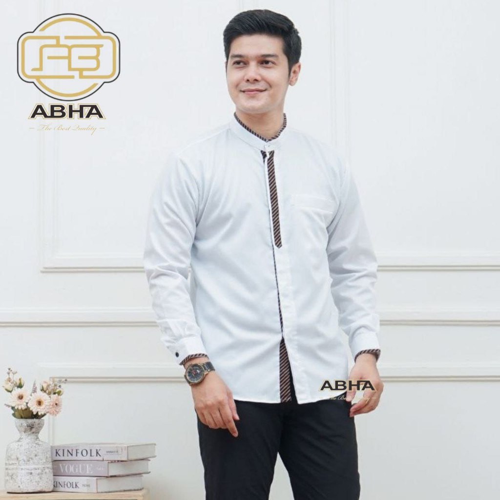 Baju Koko Muslim Pria / Baju Koko Abha Putih / Baju Koko Dewasa Lengan Panjang / Koko Pria Dewasa / 
