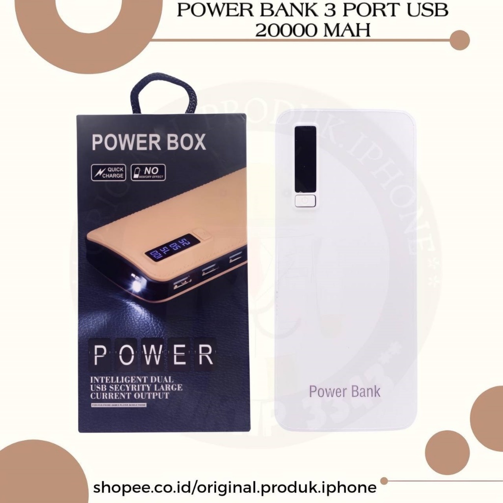 POWER BANK 20000MAH 3 USB PORT ORIGINAL