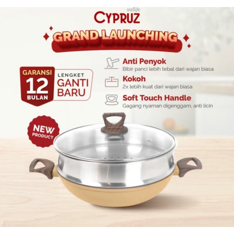 Panci Steamer Hercules Series Kukusan - Cypuz Wok Pan + Steamer Hercules Series
