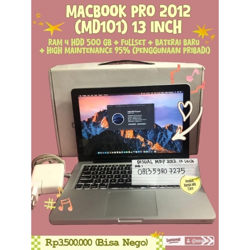 Macbook Pro 2012 (MD101) 13 inc RAM 4GB HDD 500GB SECOND