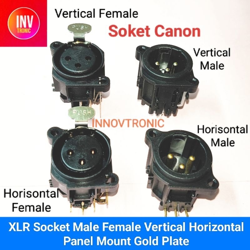 Gold Plated Socket Soket Canon XLR Male Female 4Pin Vertical Horisontal Lock Panel Mount Tancap PCB 