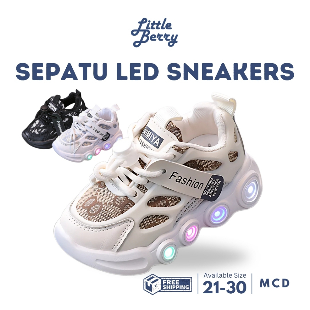 LITBERRY - Sepatu Sneaker LED Anak Laki Laki Perempuan  Usia 1 - 5 Tahun Type MCD