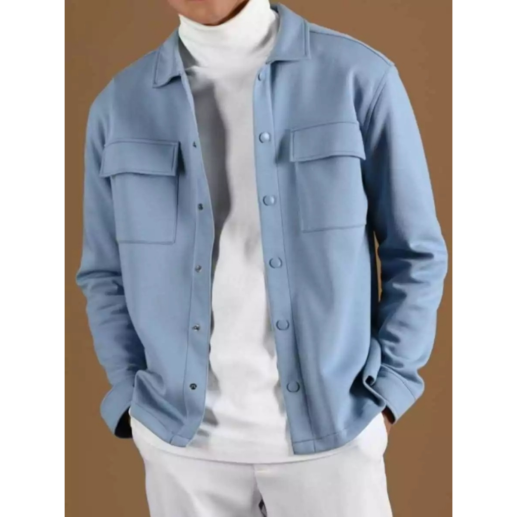 Shacket Jacket Pria Trucker Fleece Blazer Casual