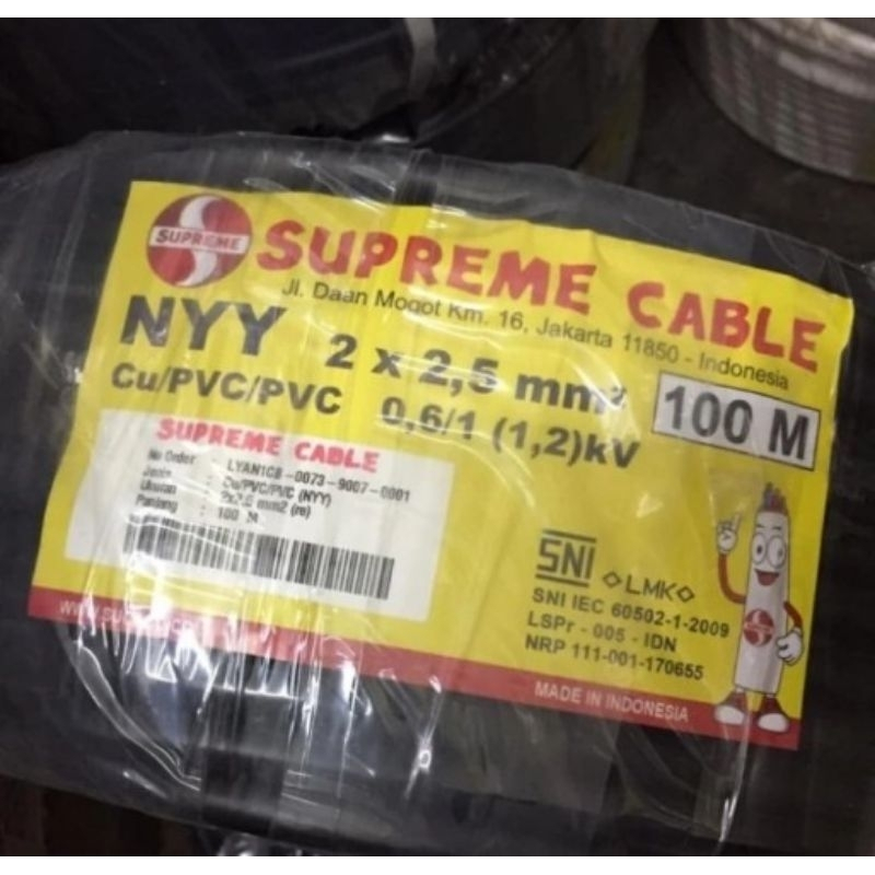 SUPREME Kabel Listrik Kawat NYY 2x2,5 2x2.5mm 100 Meter 100M Kabel Tanam