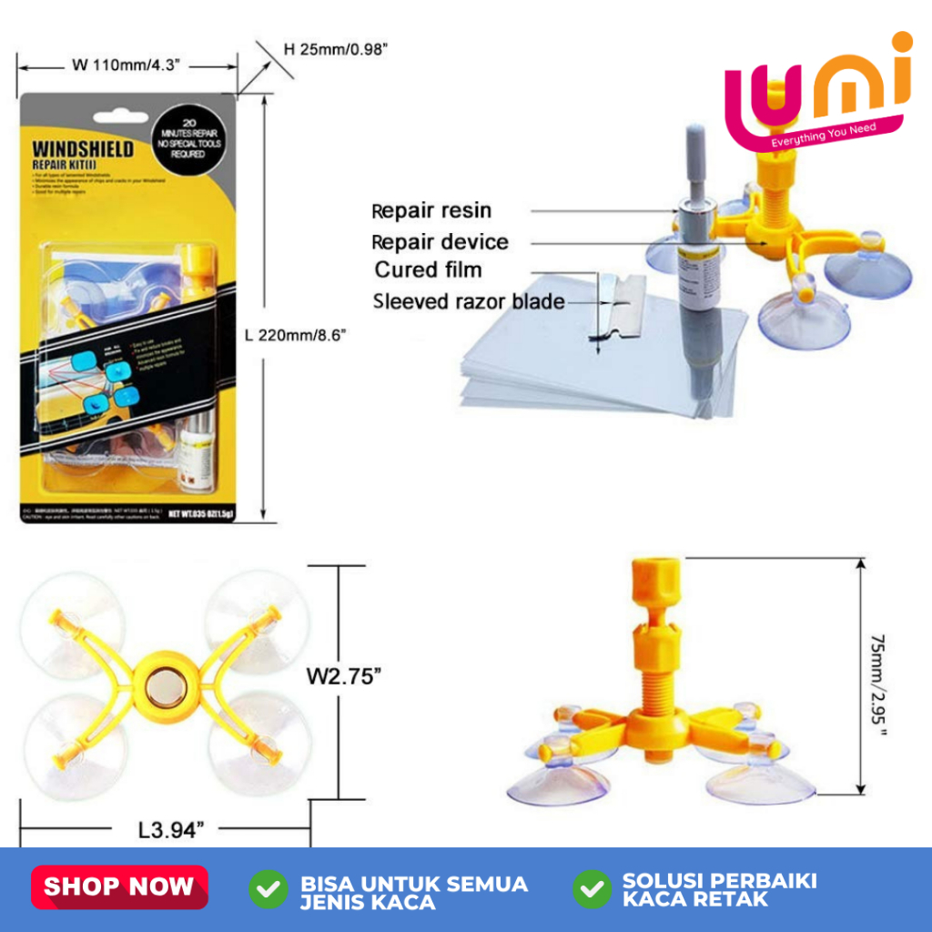 [KUNING] Windshield Repair Kit Glass LEM KACA MOBIL RETAK LEM LAYAR LCD HP RETAK LEM KACA AQUARIUM