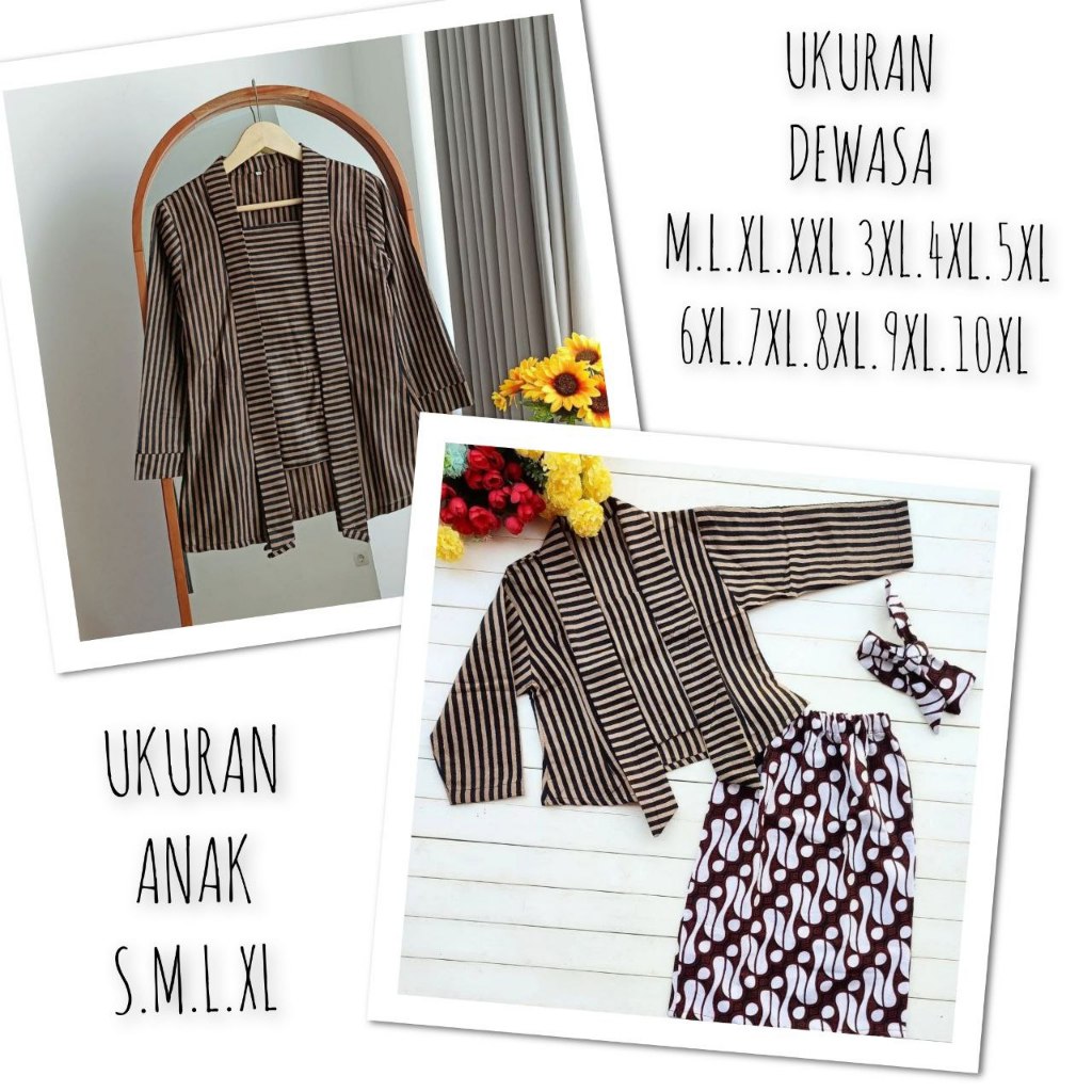 kebaya couple ibu dan anak bahan katun prima ukuran M.L.XL sampai JUMBO Motif Lurik berkualitas COD