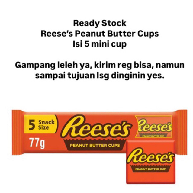 

Reeses Peanut Butter Chocolate 77gram Coklat Miniatur isi 5