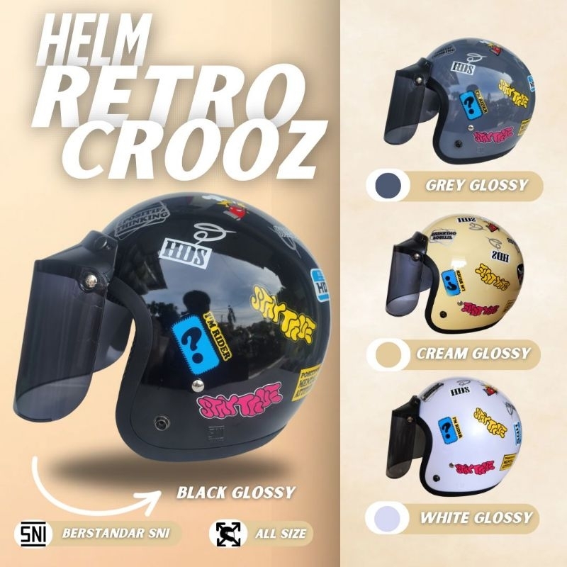 HELM Bogo Dewasa Classic Half Face Crooz SNI HDS Helmet Motorcycle Pria Wanita Hijab